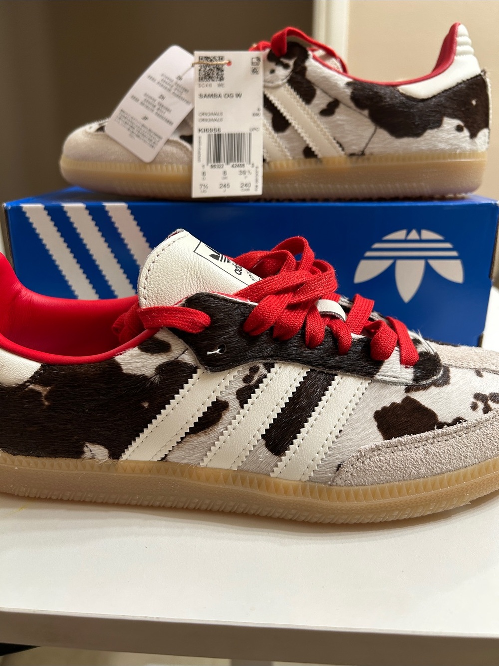 Adidas Samba OG Women real Cowhide fur Sneakers with Red Laces - Picture 4 of 6